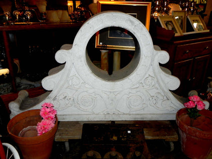 Large Carved Limestone Clock Surround with Scrolls & Leaves