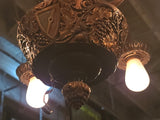Vintage Cast Bronze Tudor Light Fixture with Grapes & Shields