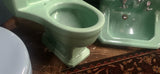 Vintage 1950 Standard Ming Green Lowboy and matching Companion Shelf Back Sink with Legs & Towel Bars
