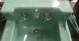 Vintage 1950 Standard Ming Green Lowboy and matching Companion Shelf Back Sink with Legs & Towel Bars