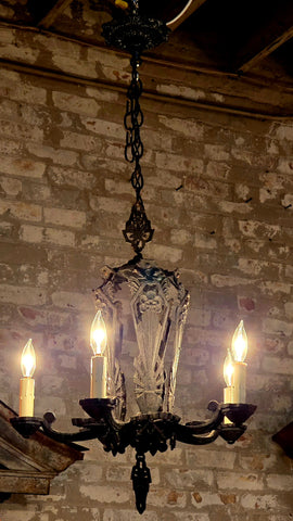 1920s Decorative Art Deco Cast Metal Light in Black