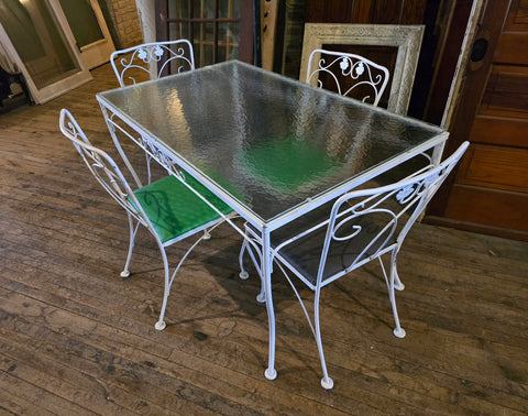 1950s Vintage Iron Patio Dining Table & 4 Chairs