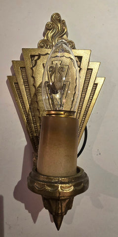 Vintage Cast Iron Art Deco Light Sconce