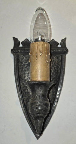 Vintage Cast Iron Tudor Spanish Revival or Arts & Crafts Light Sconce