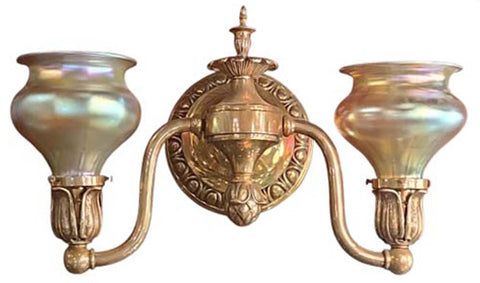 Large Vintage Brass Double Arm Wall Sconces (shown with New Aurene Poppy Shades)