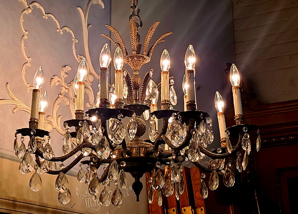 Vintage Heavy Brass and Crystal Chandelier Made in Spain - For Restoring