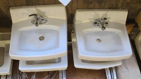 Small Vintage Pair (sold sep) White Porcelain High Back Wall Sinks