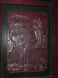 Pair of Decorative Antique Red Lacquered Panels from China