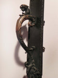 Large Antique Entry Thumb Paddle Hardware Set in Cast Bronze with Griffins