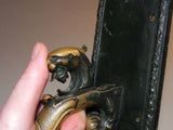 Large Antique Entry Thumb Paddle Hardware Set in Cast Bronze with Griffins