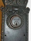 Large Antique Entry Thumb Paddle Hardware Set in Cast Bronze with Griffins
