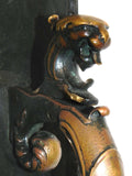 Large Antique Entry Thumb Paddle Hardware Set in Cast Bronze with Griffins