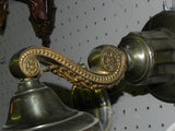 Pair Of Vintage Federal Styled Spun Brass Light Sconces with Colonial Glass Pendent Crystals