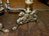 Large Pair of Antique Ornate Brass Andirons with Griffins & Cupids