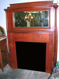 Full Size Antique Oak Fireplace Mantel with Mirror & Unique Capitals