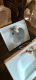 Vintage MCM Eljer Pale Blue Curved Front Wall Sink
