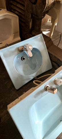Vintage MCM Eljer Pale Blue Curved Front Wall Sink