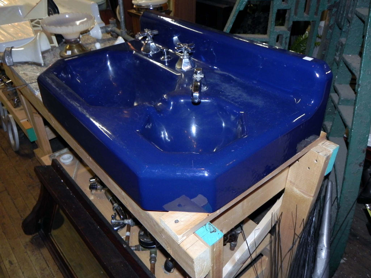 2 Vintage American Standard Cast Iron Bathroom Sinks With Original Blue  Counter