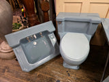 Vintage MCM Dresden Blue Pembroke Tub, Lowboy Elongated Toilet & Shelf Back Wall Sink