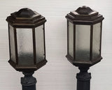 Pair Vintage 8ft Tall Bronze & Cast Iron Yard Driveway Lamp Posts