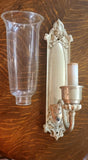2 Pairs of Vintage Classical Silver Plate Light Sconces with Hurricane Shades