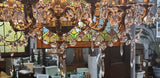 Large Cast Brass Chandelier with Crystals