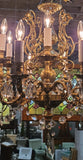 Large Cast Brass Chandelier with Crystals