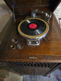 Impeccable Quarter Sawn Oak Gothic Styled Antique Kimball Phonograph