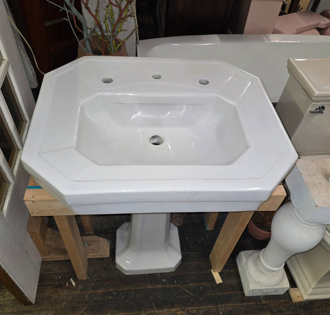 Beautiful Vintage Cut Corner White Pedestal Sink