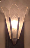 Pair of Art Deco Cast Glass Palm Leaf Sconces by Sabina