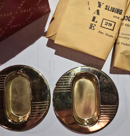 Vintage NOS MCM Brass Pocket Door Brass Hardware by Yale