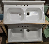 Vintage 1950s Double Bowl Powder Coated Steel Kitchen Sink