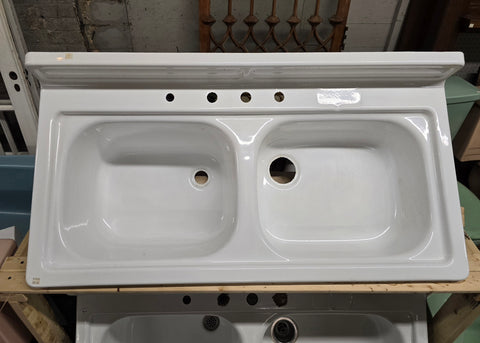 Vintage 1950s Double Bowl Powder Coated Steel Kitchen Sink