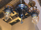 Vintage Polychrome 2 Bulb Ceiling Light Fixture