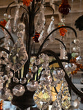 Vintage Whimsical Black Metal Chandelier with Fun Crystals