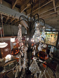 Vintage Whimsical Black Metal Chandelier with Fun Crystals