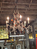 Vintage Whimsical Black Metal Chandelier with Fun Crystals