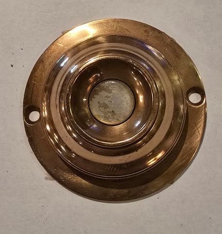 NOS Vintage Cast Brass Round Electric Doorbell with Mother of Pearl Push Button