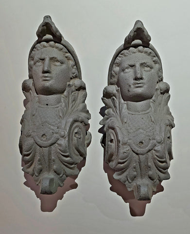 Antique Cast Iron "Soldier" Head Urn Handles by Kramer Brothers Foundry 1800s