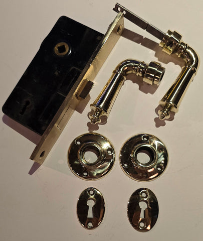 Vintage 1920s Cast Brass French Door Lever Hardware Set