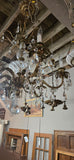 Large Vintage Metal, Glass and Tear Drop Crystal Chandelier