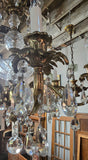 Large Vintage Metal, Glass and Tear Drop Crystal Chandelier