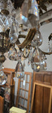 Large Vintage Metal, Glass and Tear Drop Crystal Chandelier