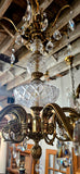 Large Vintage Metal, Glass and Tear Drop Crystal Chandelier