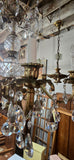 Large Vintage Metal, Glass and Tear Drop Crystal Chandelier