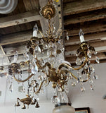 Large Vintage Metal, Glass and Tear Drop Crystal Chandelier