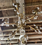 Large Vintage Metal, Glass and Tear Drop Crystal Chandelier