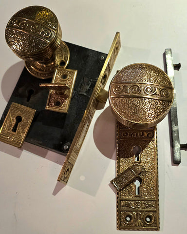 1885 Venacular Entry Door Hardware Set in Brass