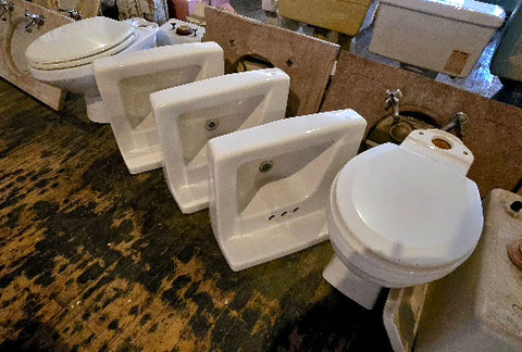 Vintage MCM  White Vitreous China Wall Sinks with Asymmetrical Bowl