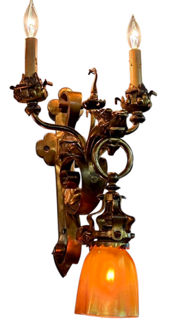 Vintage Cast & Wrought Bronze Dragon Sconce